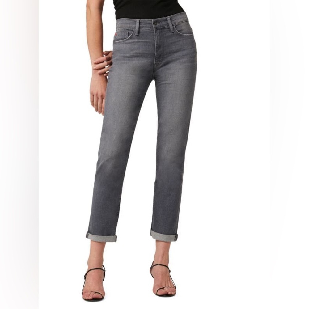 Hudson Blair High Rise‎ Cropped Straight Jeans Cropped Raw Hem Grey